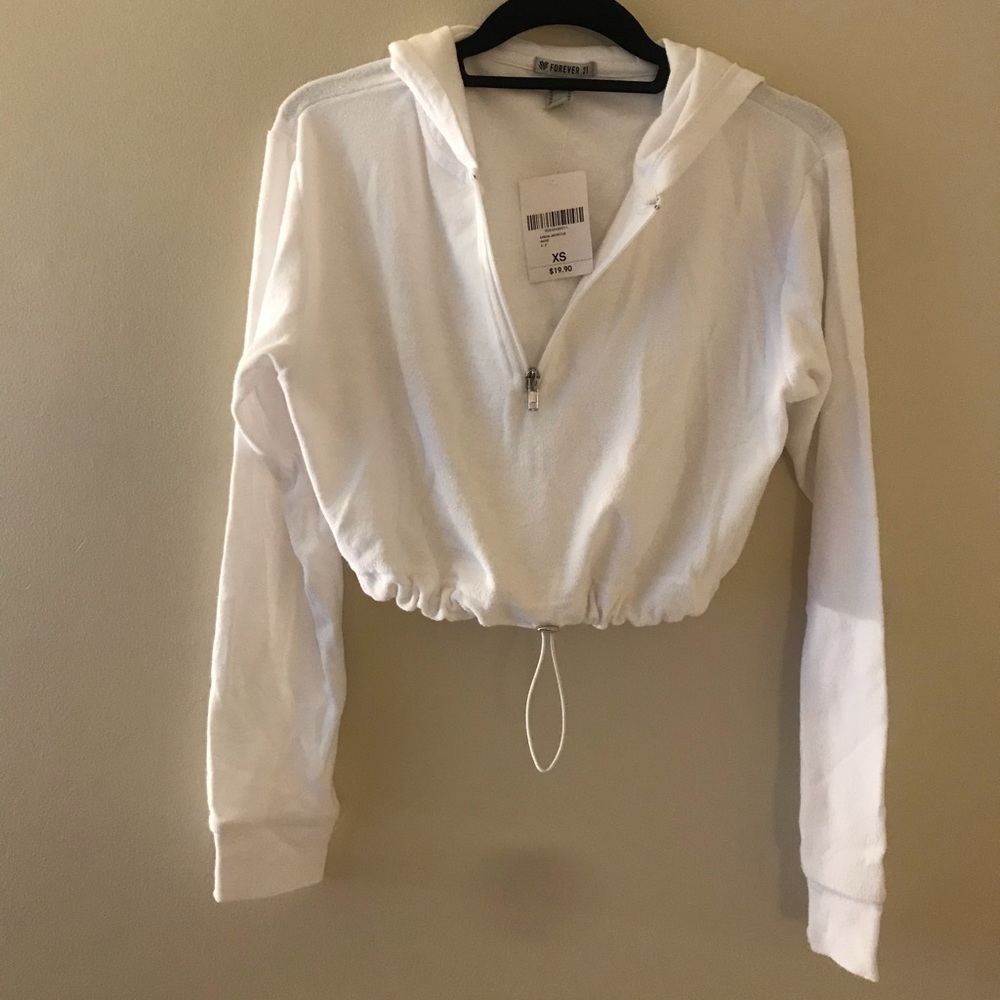 White Terry cropped hoodie